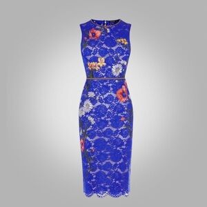Karen Millen Floral Lace Midi Dress - Blue
